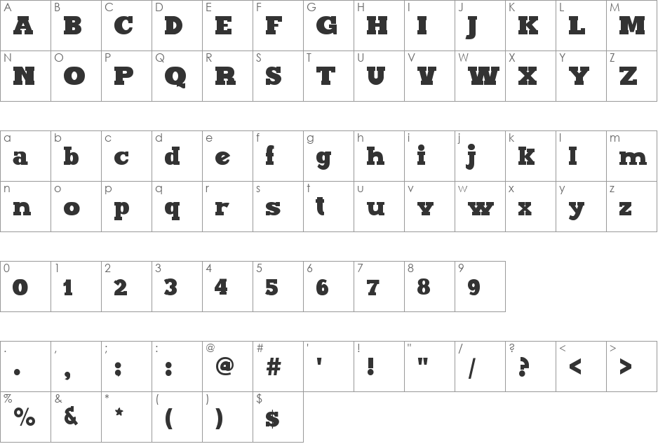 Maxxi Serif font character map preview