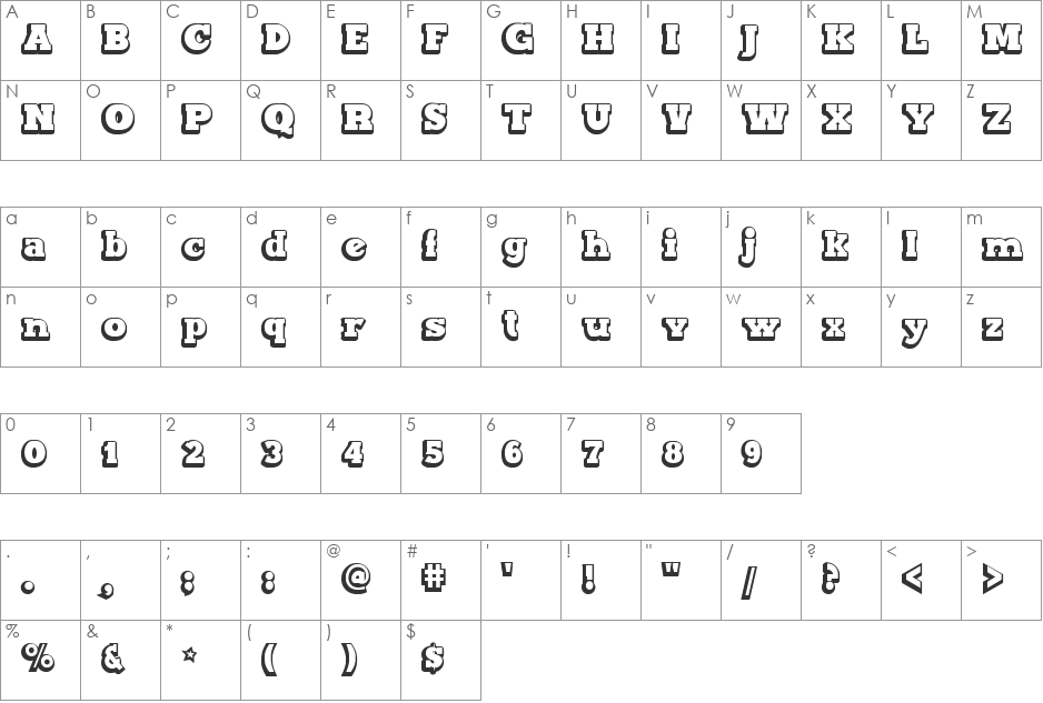 Maxxi Serif Outline font character map preview