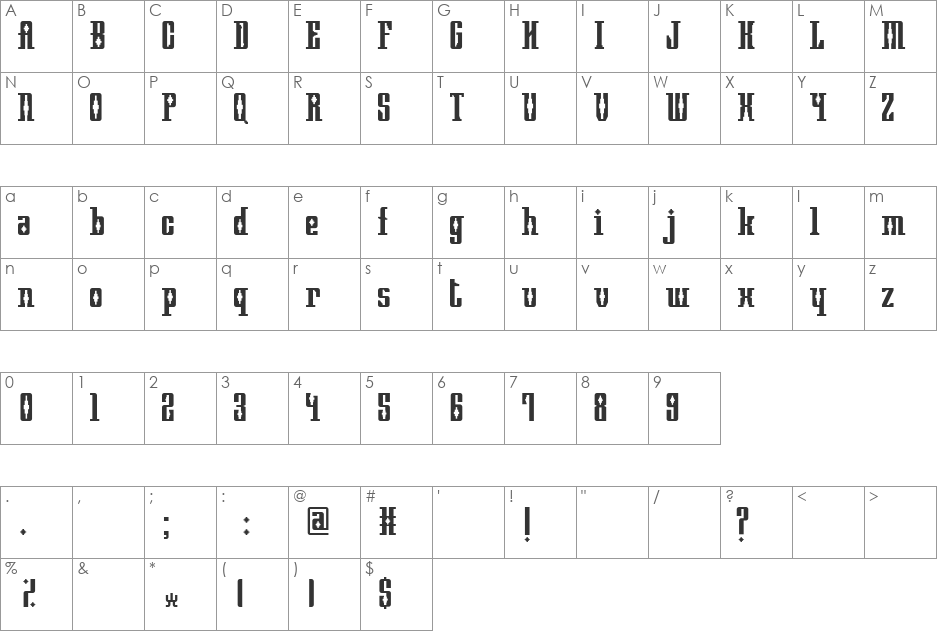 Mayan Square font character map preview