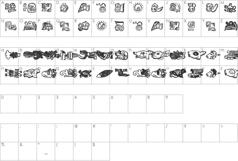 MayanMexicanSymbols font character map preview