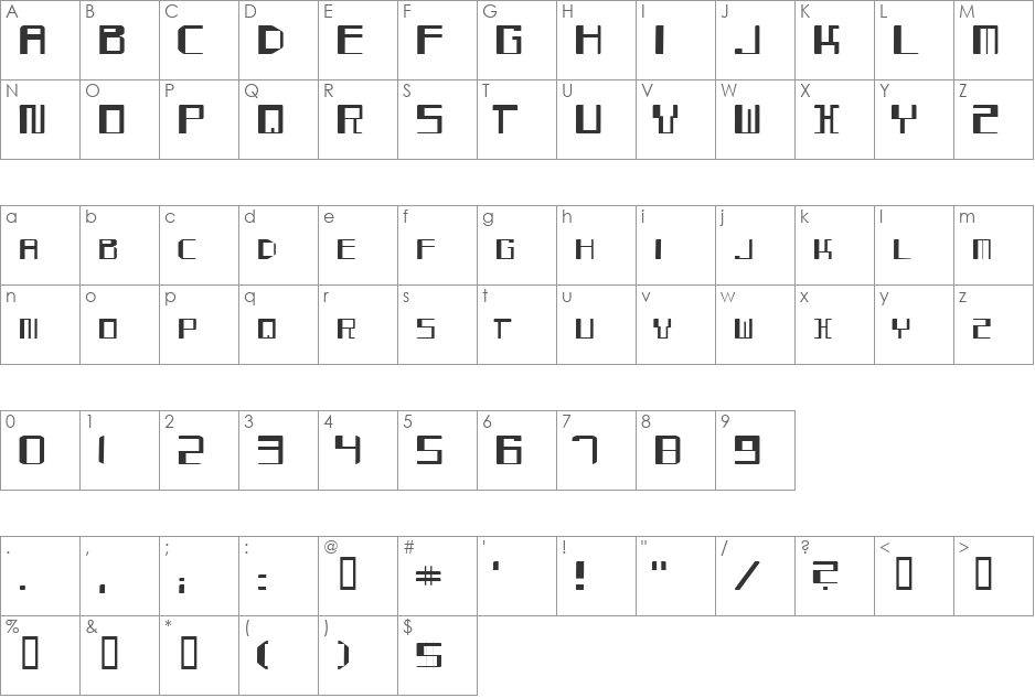 Mayday font character map preview
