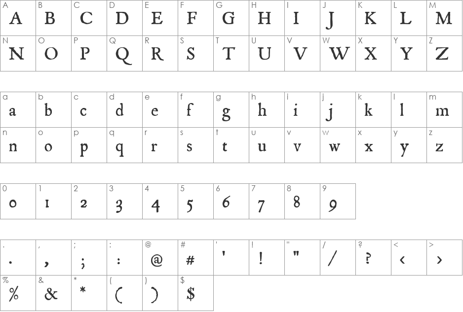 Mayflower font character map preview