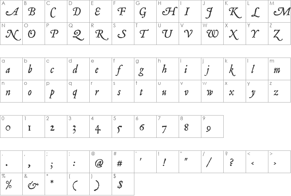 Mayflower Italic font character map preview