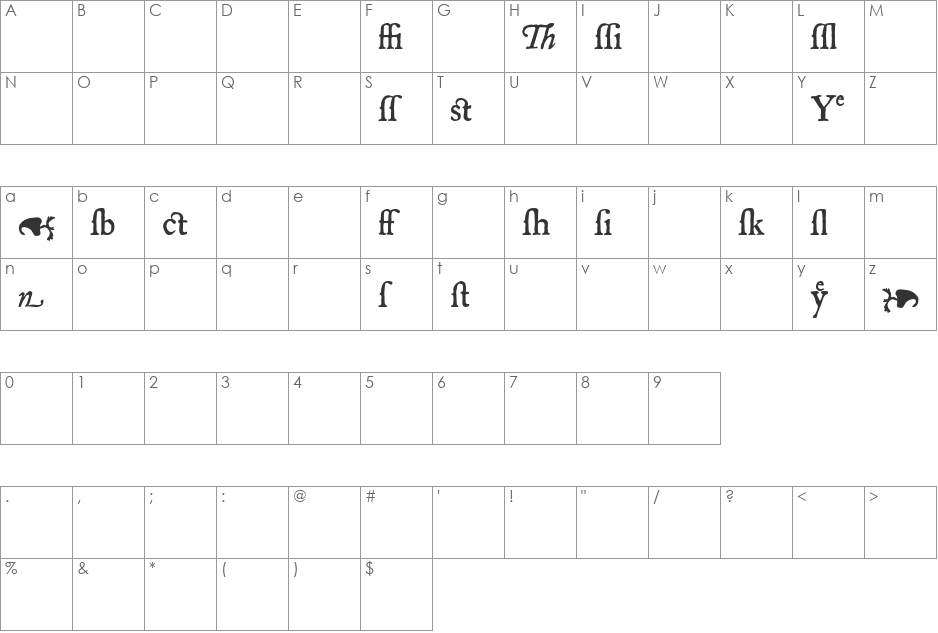 Mayflower Xtras font character map preview