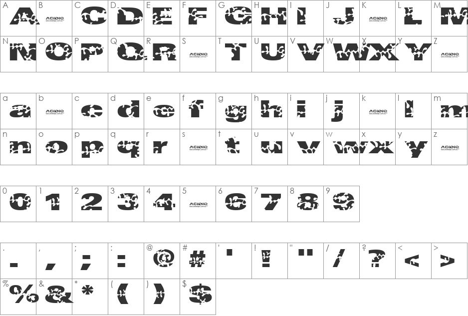 Acidio font character map preview