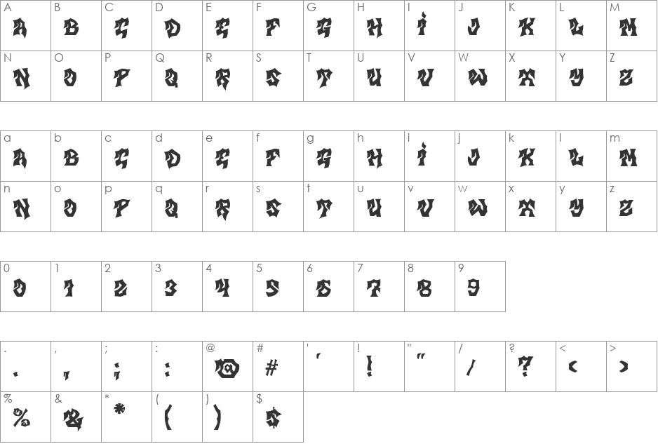 MB Gravitation font character map preview