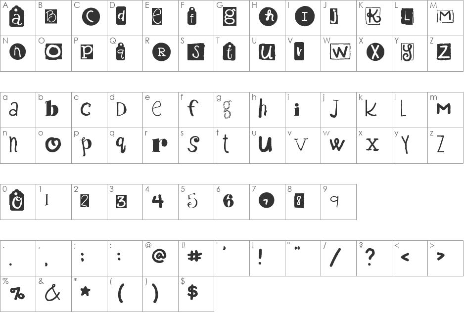 MB Scraps font character map preview