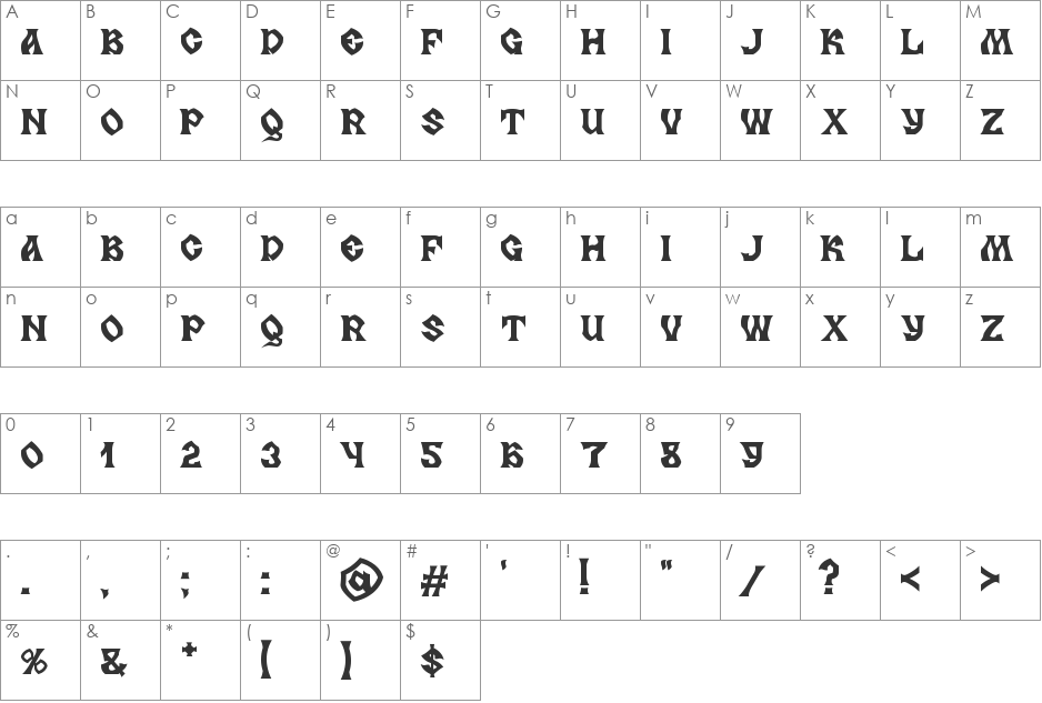 MB Slavonic Minsk font character map preview