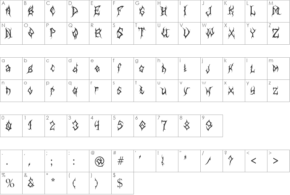 MB-Arcane font character map preview