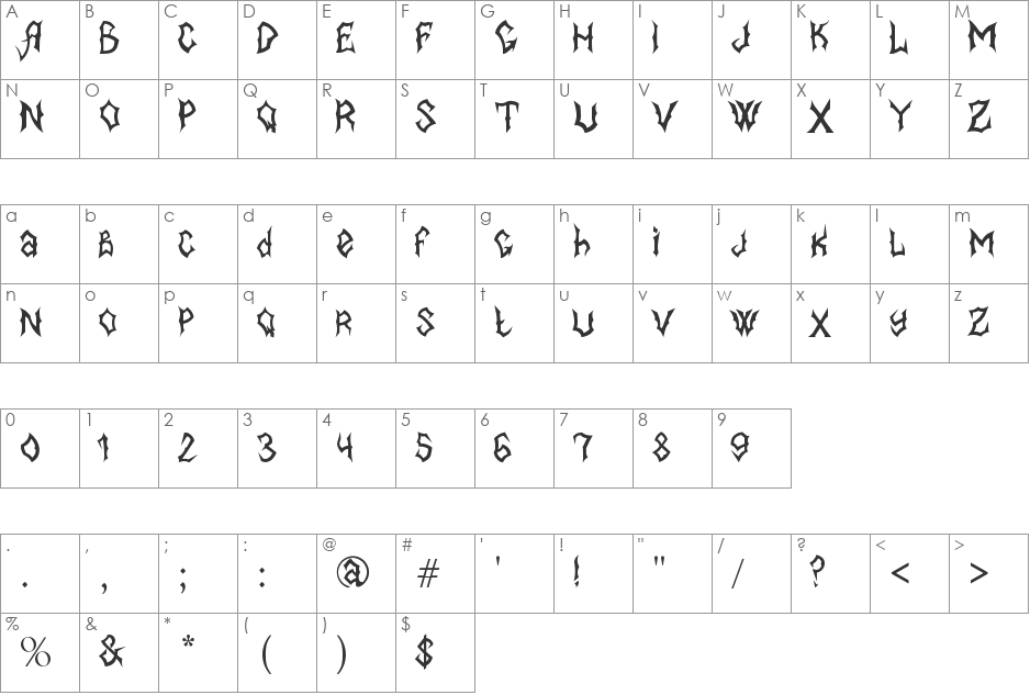 MB-BlackBook Type font character map preview