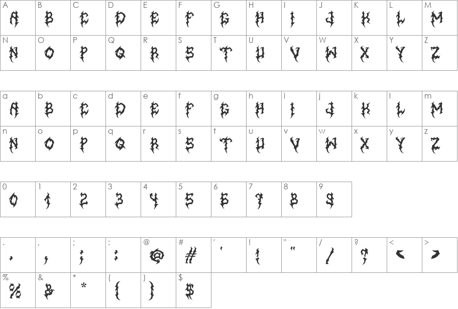 MB-Graveyard_Designs font character map preview