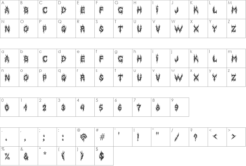 MB-Lords Of Evil  font character map preview