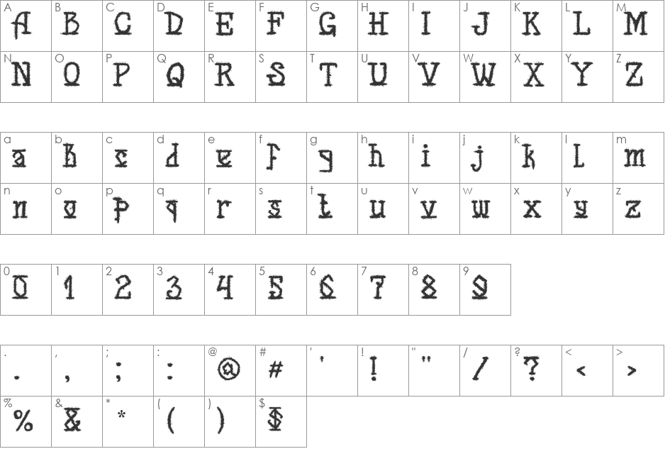 MB-Scratched font character map preview