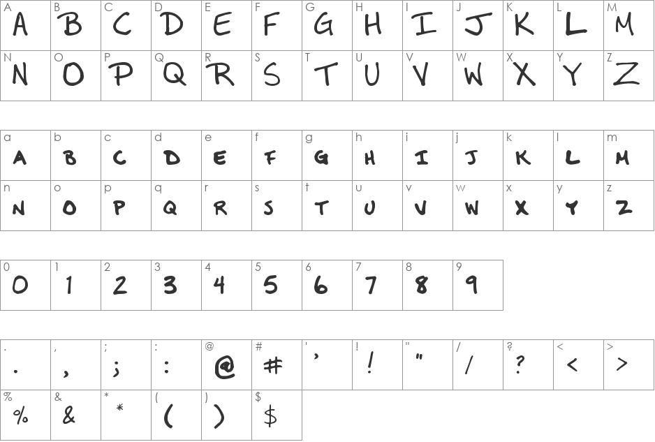 MBurnette font character map preview