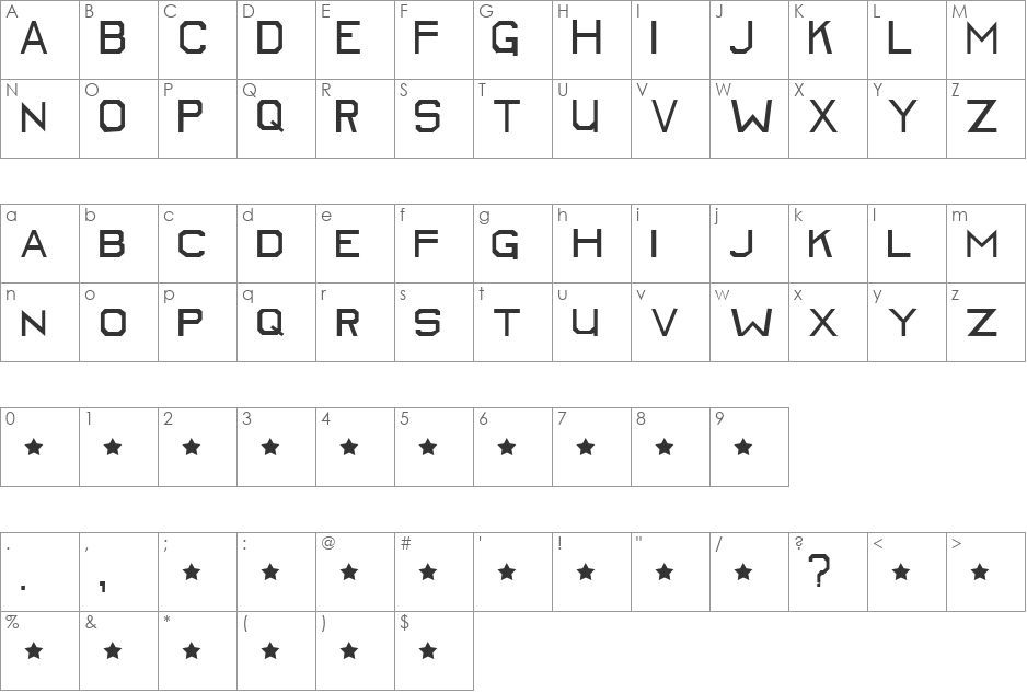MCAuto font character map preview