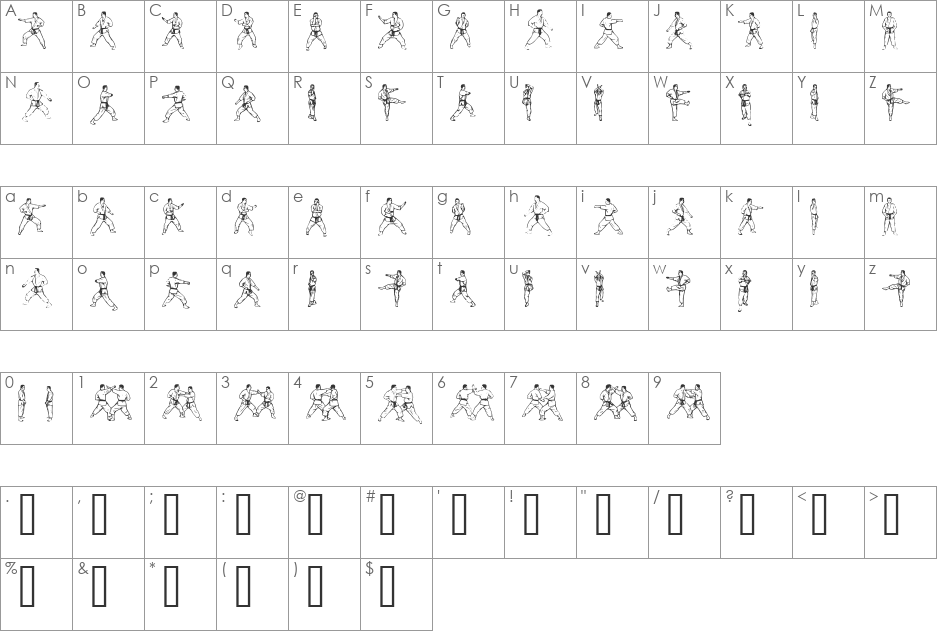 McCoy Dingbat Karate font character map preview
