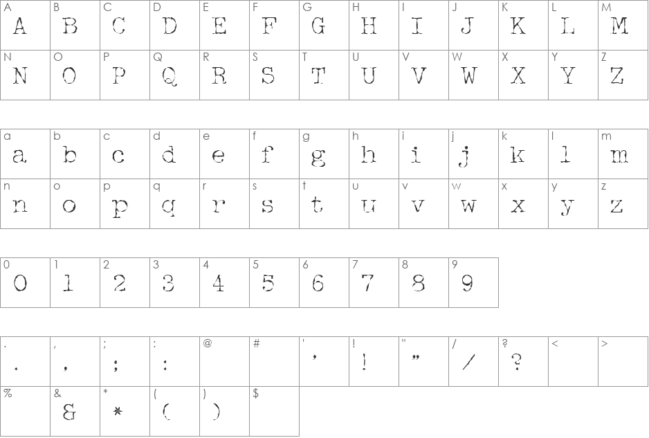 McGarey font character map preview