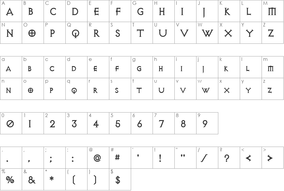 AvQest font character map preview