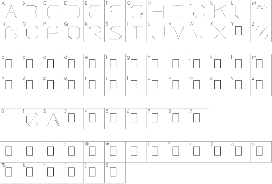 Acidotica font character map preview