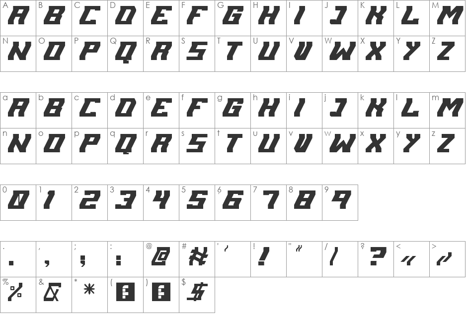 acidstep font character map preview