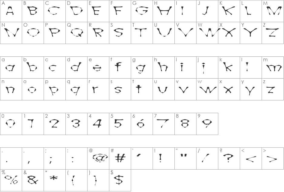 AwlScrawl font character map preview