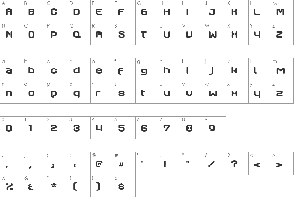 Axaxax font character map preview