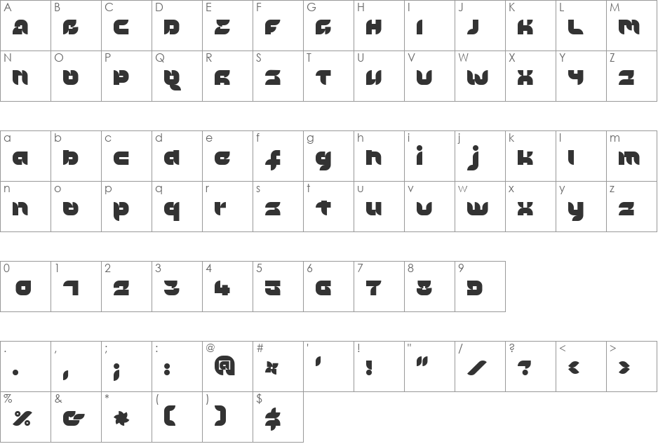 MD Airline KT font character map preview