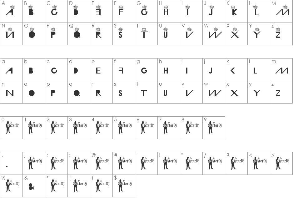 MD Crown font character map preview