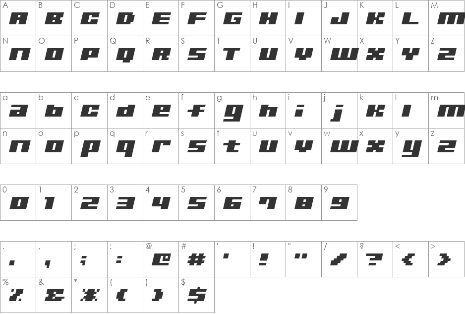 MD Ultra Seven font character map preview