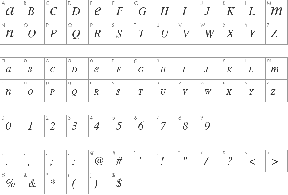 MEAN 26 Serif font character map preview