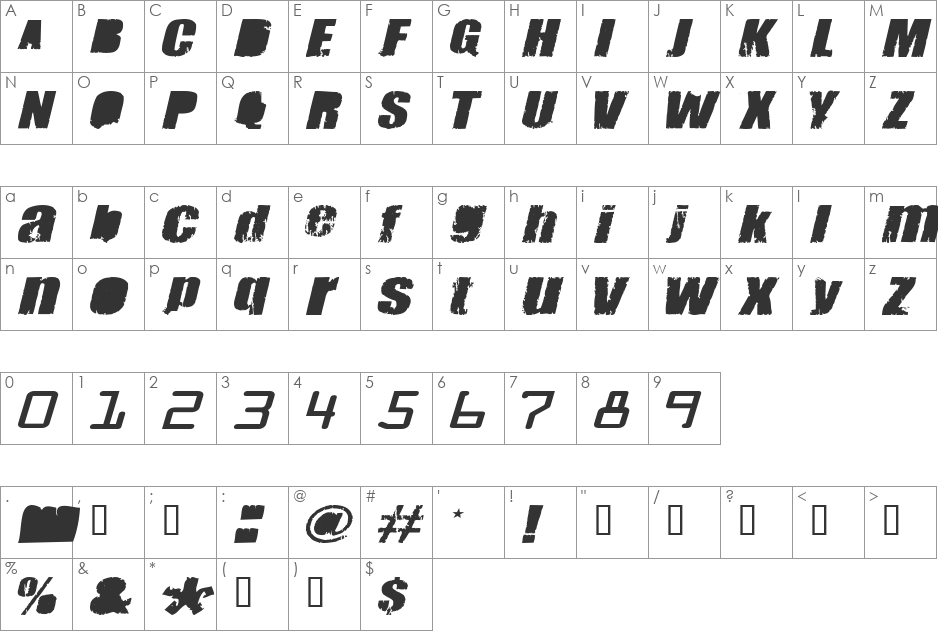 Meanies font character map preview