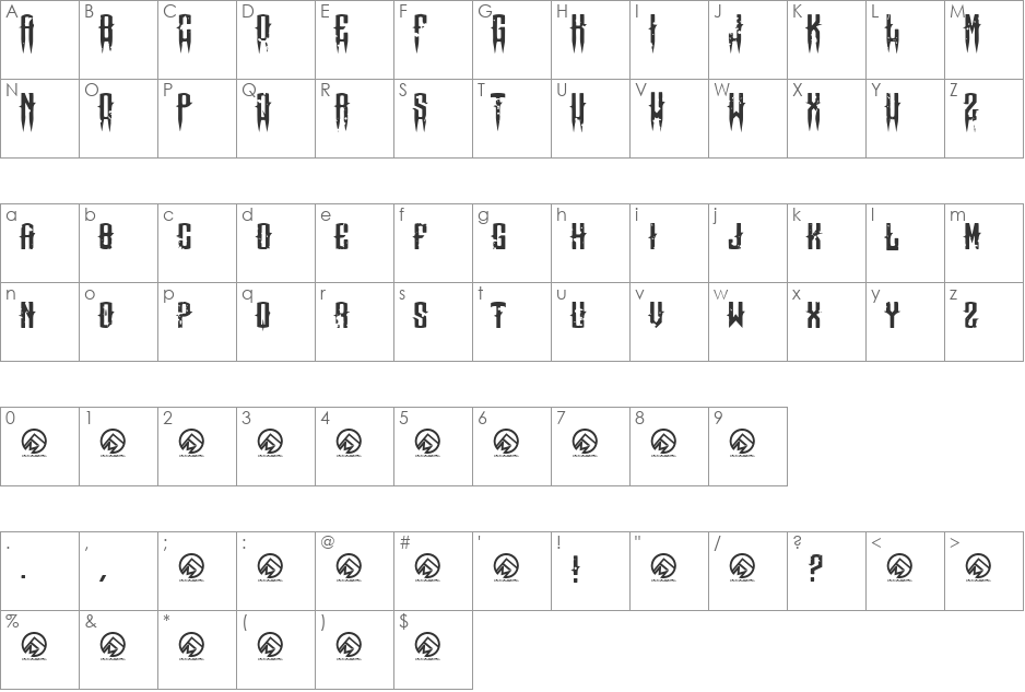 Means of malicE font character map preview