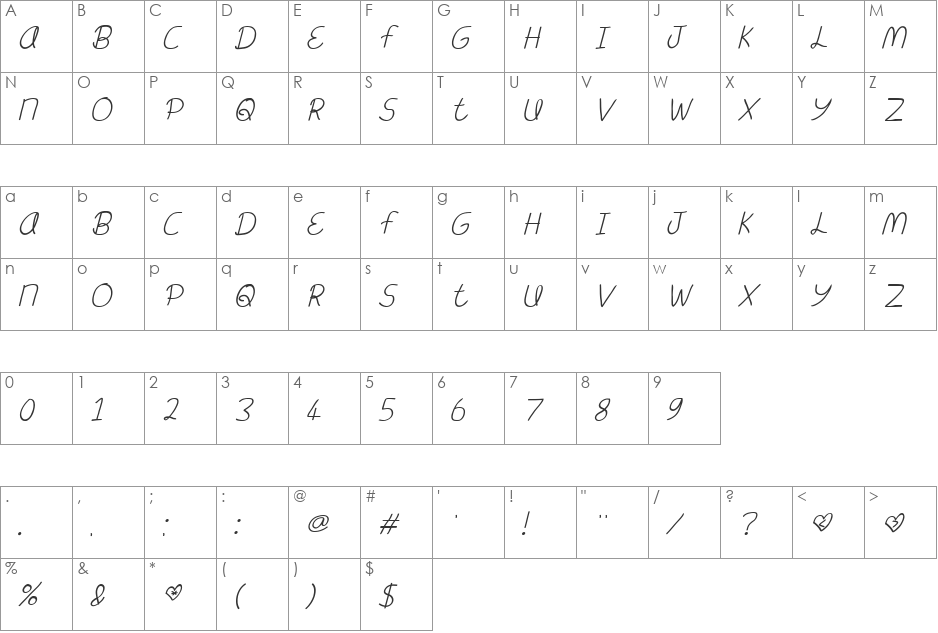 Meant To Be Italic font character map preview
