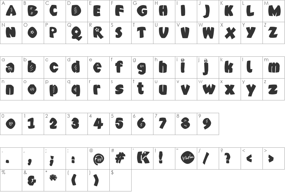 AxeBlack font character map preview