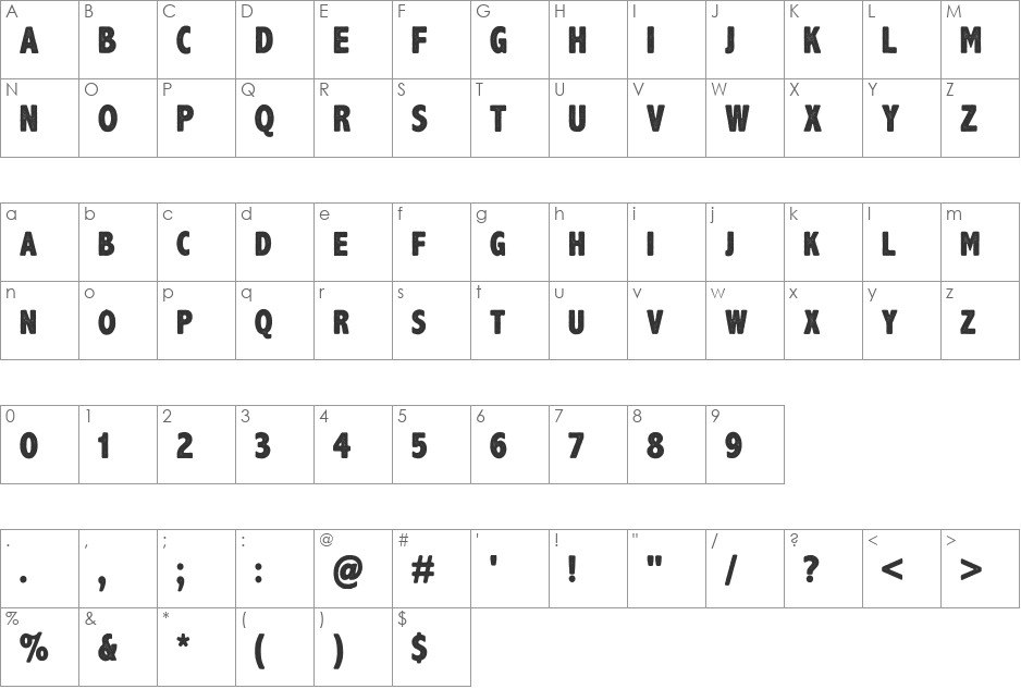 AxeHandel font character map preview
