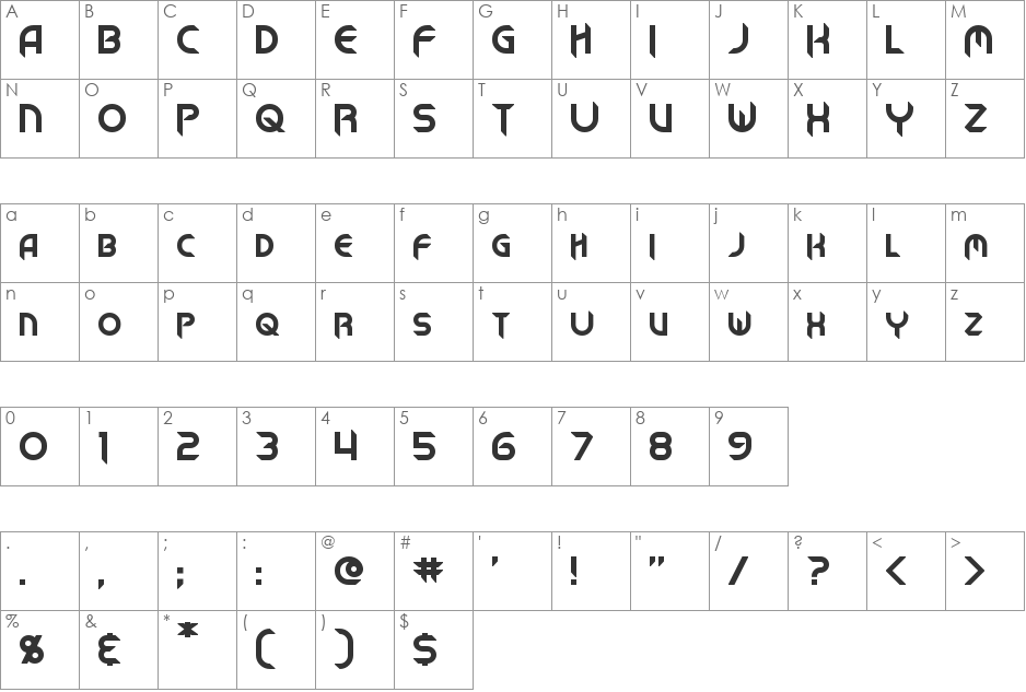 Mech Tech font character map preview