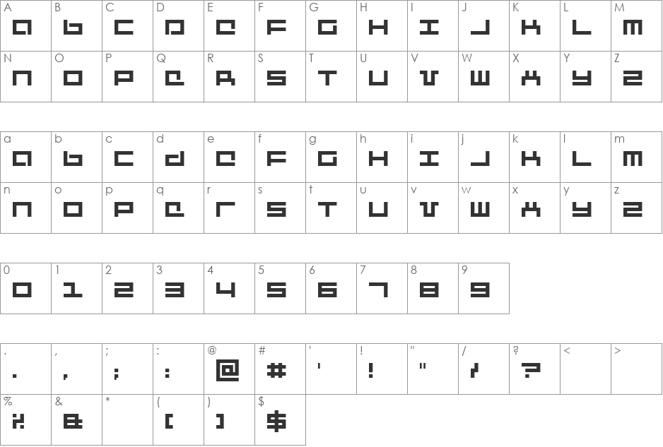 Mecha font character map preview