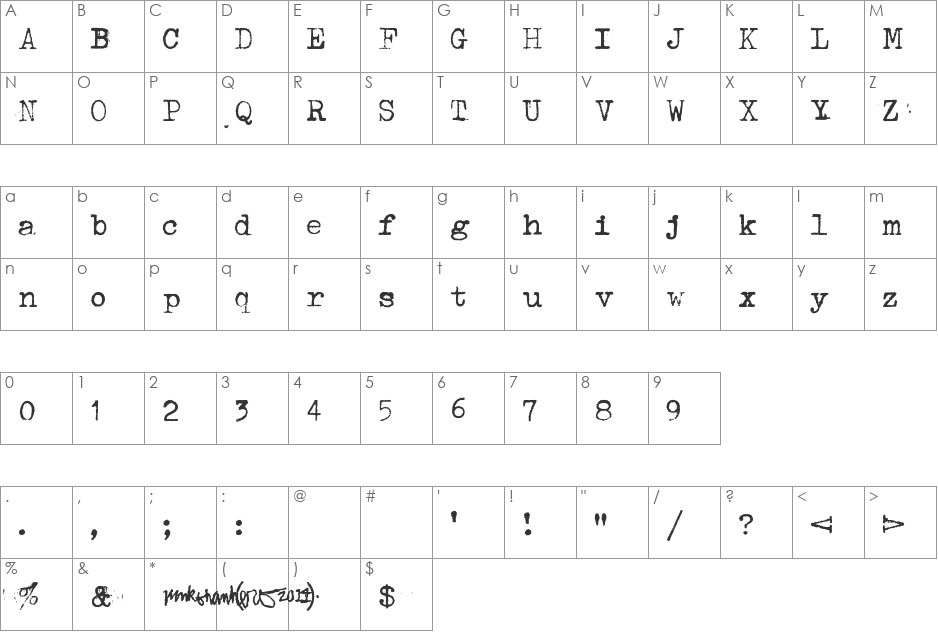 Mechanical Machine font character map preview