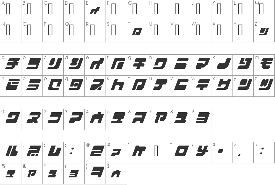 MechaPlate font character map preview