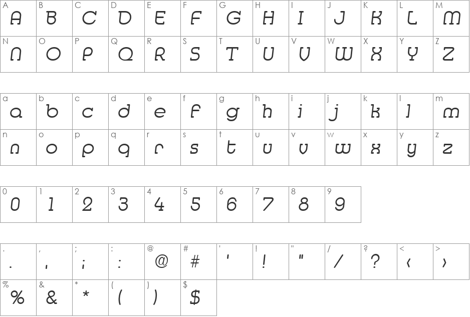 Media-LightIta font character map preview