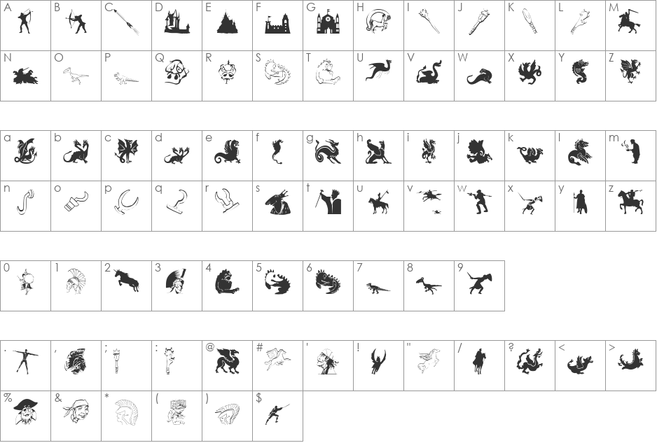MediaevalBats font character map preview