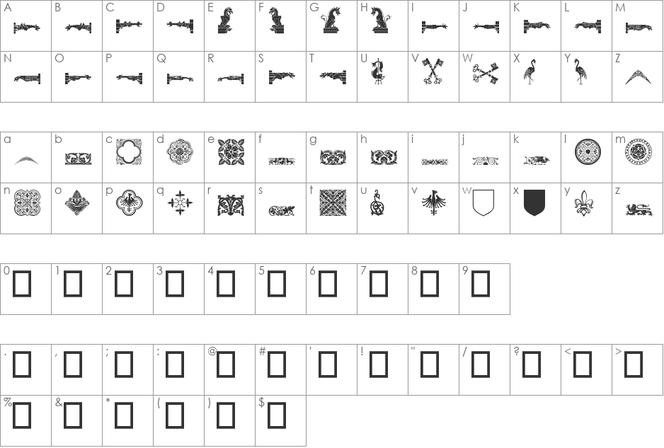 Medieval Dingbats font character map preview