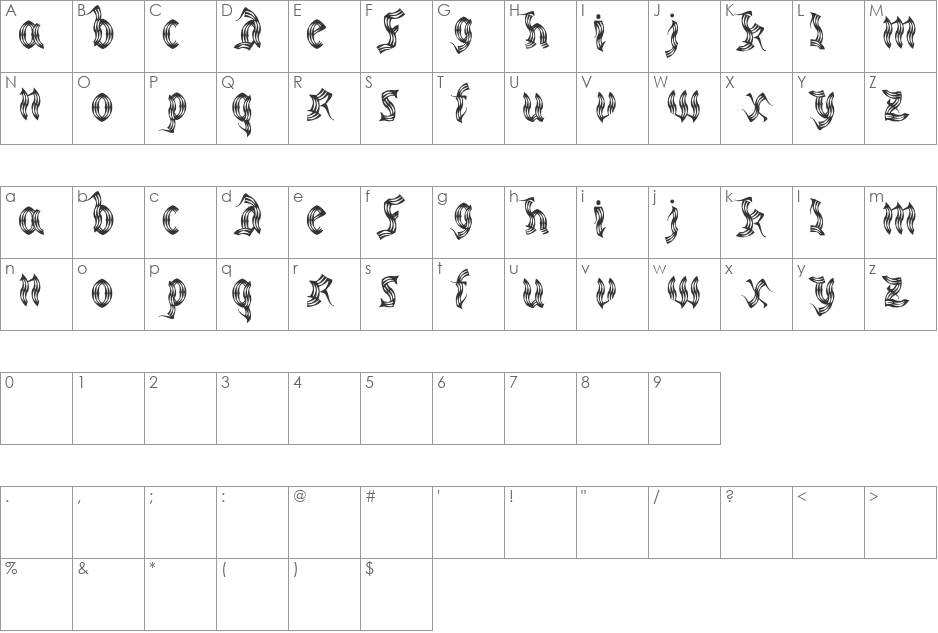 medieval party font character map preview