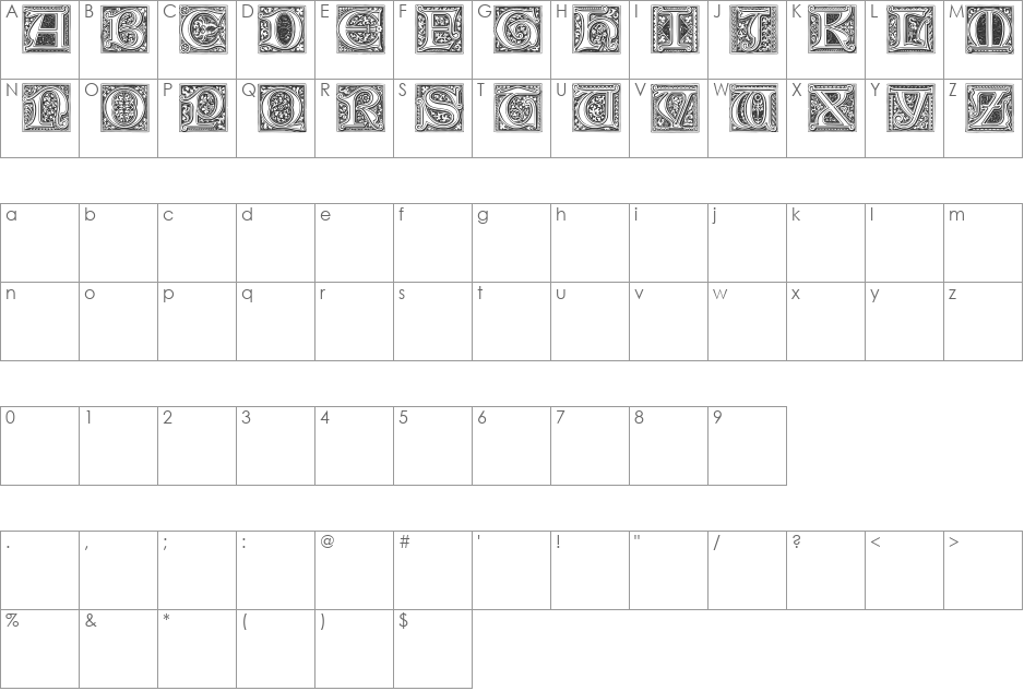 Medieval Victoriana No.1 font character map preview