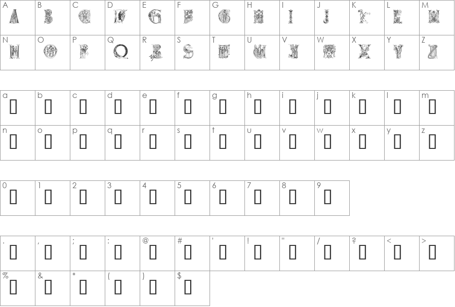 MedievalAlphabet font character map preview