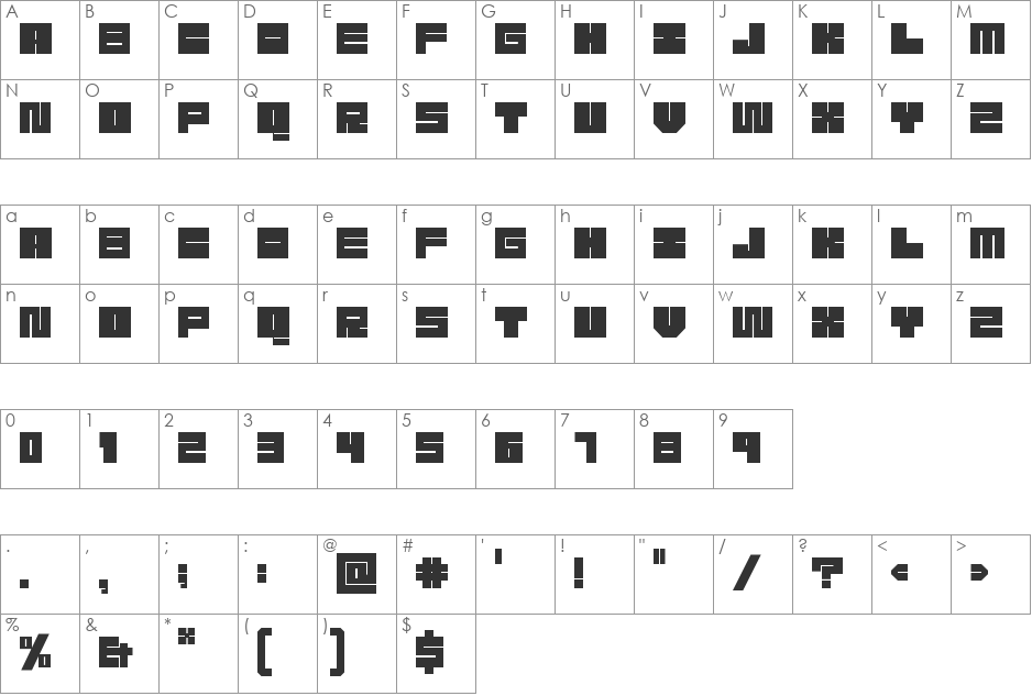 Meek font character map preview