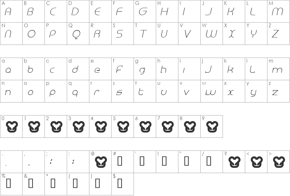 Megalomania font character map preview