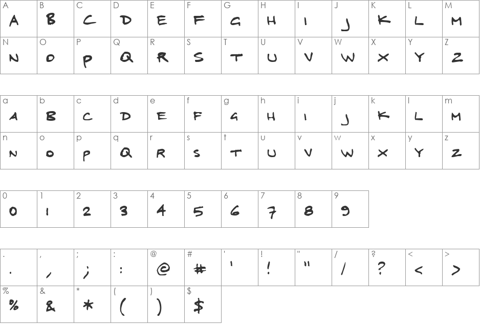 Megalomaniax KG font character map preview