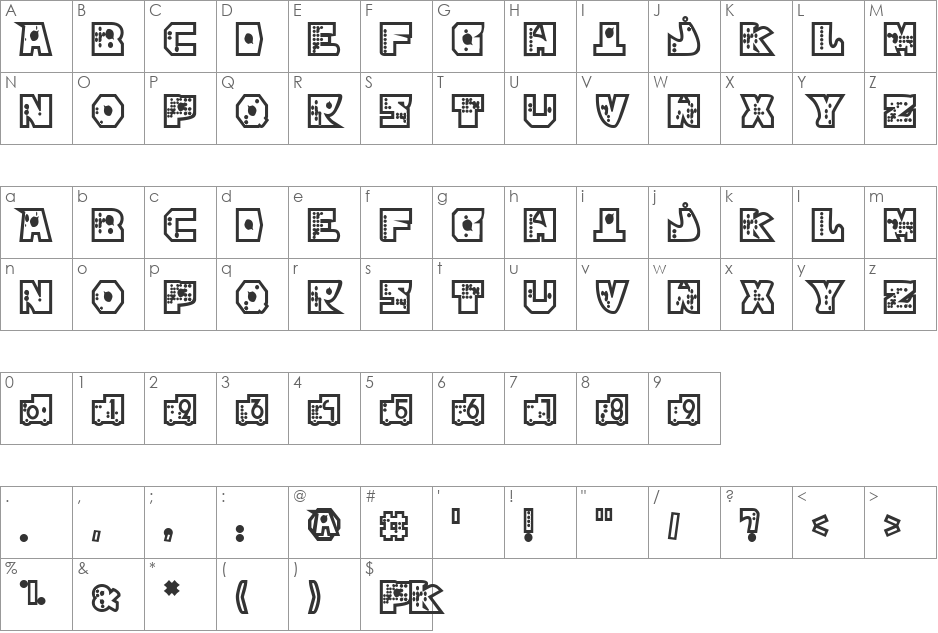 mekano1 font character map preview
