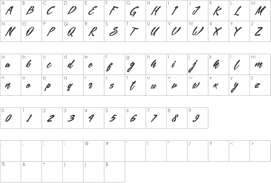 Mekar Script free font character map preview